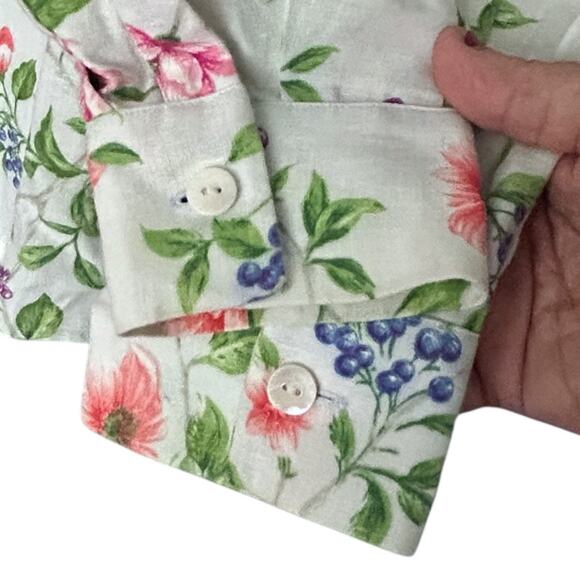 Talbots 100% Linen Floral Button-Down Blouse Women's 14 White Pink Cottagecore - Picture 4 of 6